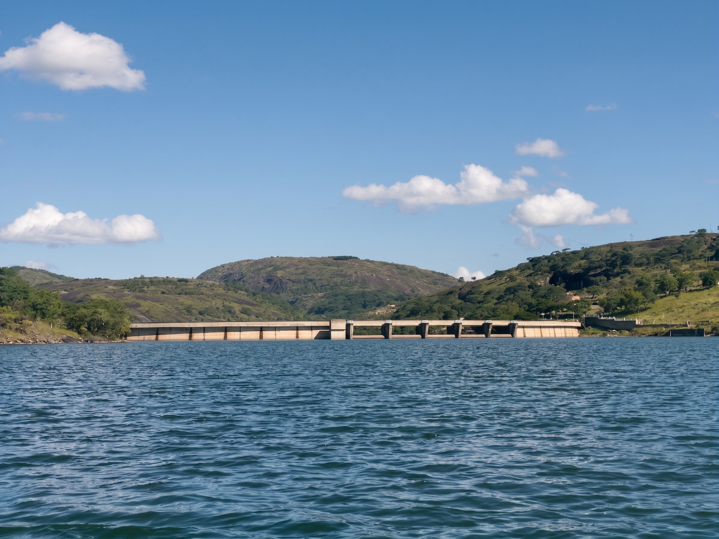 Concrete dam wall and reservoir water
