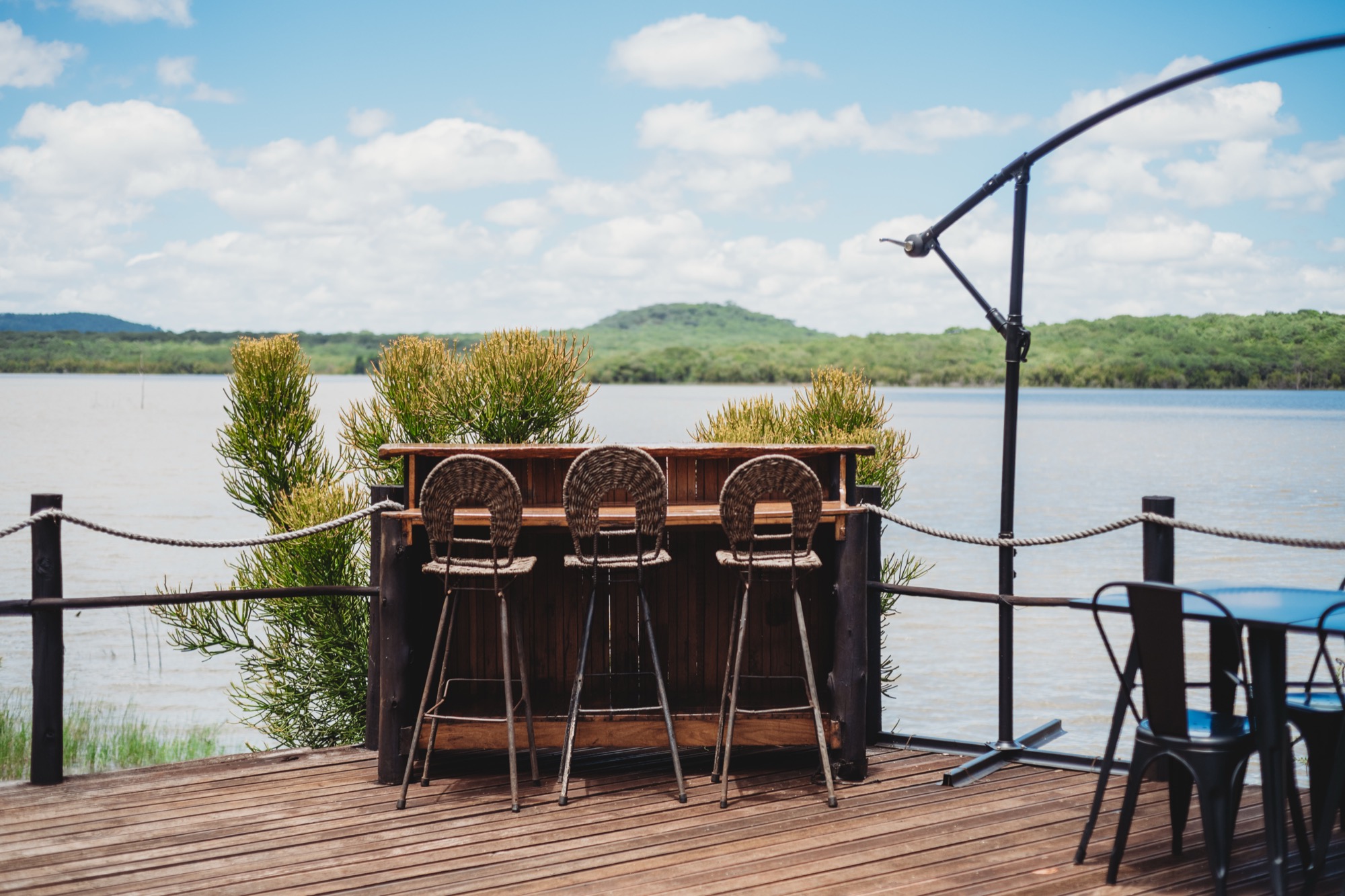 Private tent deck overlooking the lake