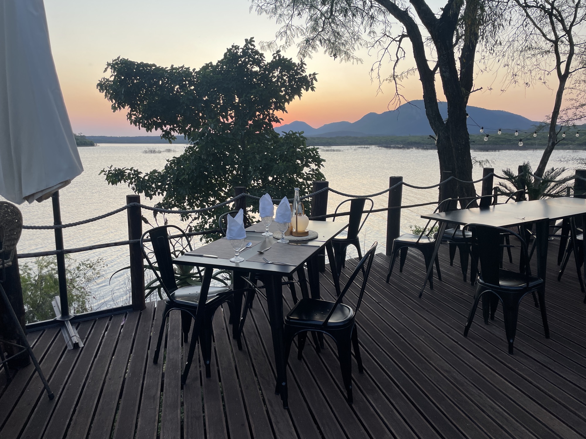 Dining on the main lodge deck